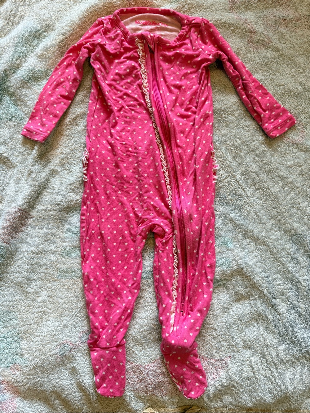 Ruffle Butts Hot Pink Heart Footed Pajamas with Ruffle Trim